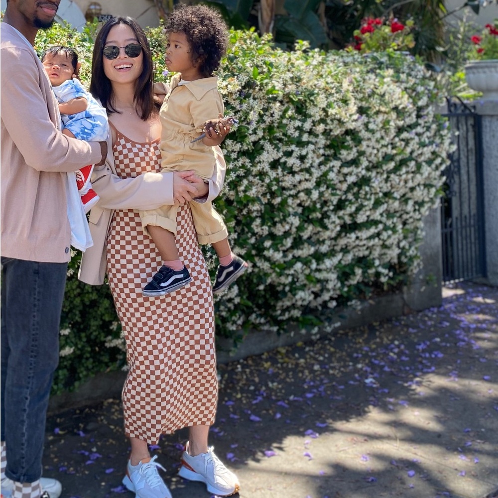12th Tribe checkered knit midi dress